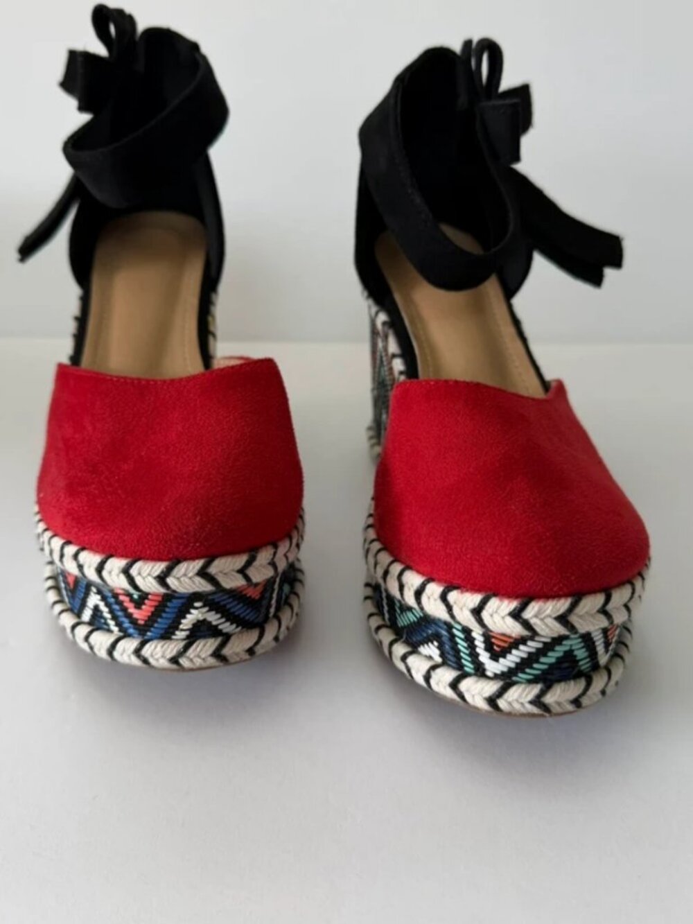 Red Platform Wedge Espadrilles with Ankle Tie – Stylish & Comfortable